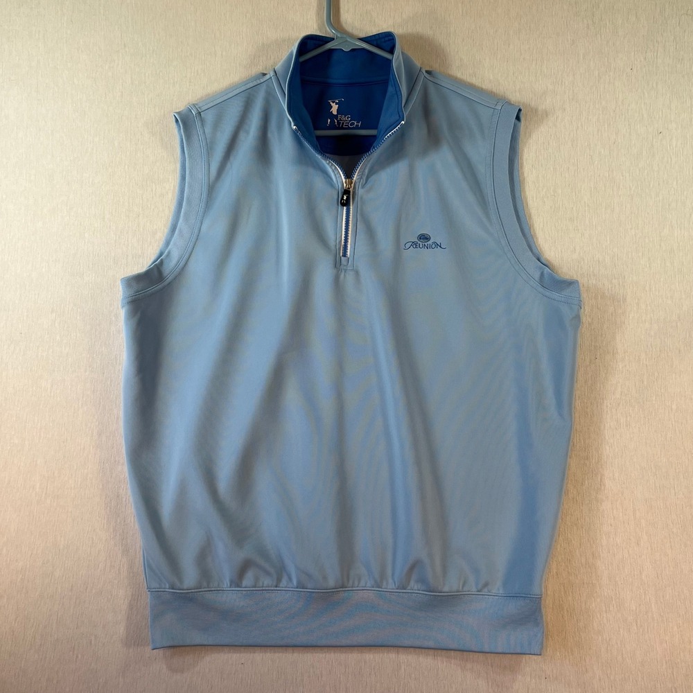 F&G Tech Golf Vest Mens L Light Blue Quarter Zip Reunion Logo Active Outdoors